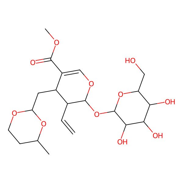 2D Structure of methyl (2S,3S,4R)-3-ethenyl-4-[[(2S,4R)-4-methyl-1,3-dioxan-2-yl]methyl]-2-[(2S,3R,4S,5R,6R)-3,4,5-trihydroxy-6-(hydroxymethyl)oxan-2-yl]oxy-3,4-dihydro-2H-pyran-5-carboxylate