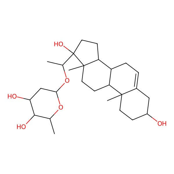 2D Structure of (2S,3S,4S,6R)-6-[(1S)-1-[(3S,8R,9S,10R,13S,14S,17R)-3,17-dihydroxy-10,13-dimethyl-1,2,3,4,7,8,9,11,12,14,15,16-dodecahydrocyclopenta[a]phenanthren-17-yl]ethoxy]-2-methyloxane-3,4-diol