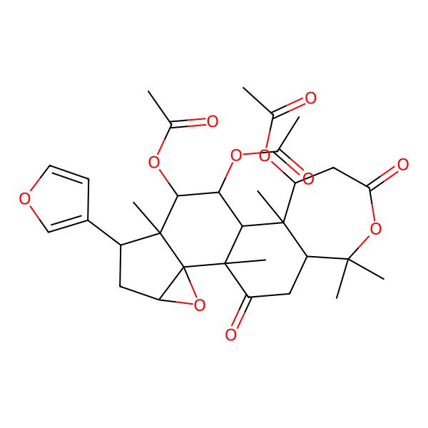 2D Structure of [(1R,2R,3S,8R,11R,12R,14R,16S,17R,18R,19R)-18,19-diacetyloxy-16-(furan-3-yl)-2,7,7,11,17-pentamethyl-5,10-dioxo-6,13-dioxapentacyclo[9.8.0.02,8.012,14.012,17]nonadecan-3-yl] acetate