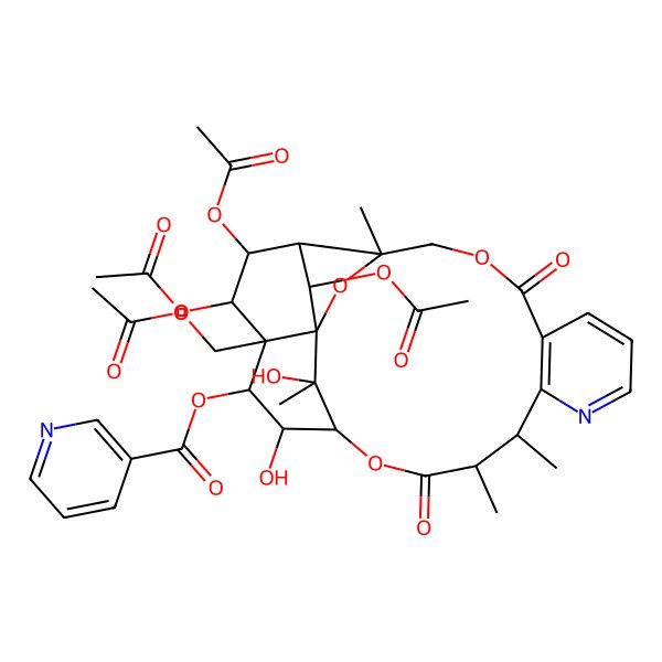 2D Structure of [(1S,3S,13S,14R,17S,18S,19S,20R,21S,22R,24R,25S)-21,22,24-triacetyloxy-20-(acetyloxymethyl)-18,25-dihydroxy-3,13,14,25-tetramethyl-6,15-dioxo-2,5,16-trioxa-11-azapentacyclo[15.7.1.01,20.03,23.07,12]pentacosa-7(12),8,10-trien-19-yl] pyridine-3-carboxylate