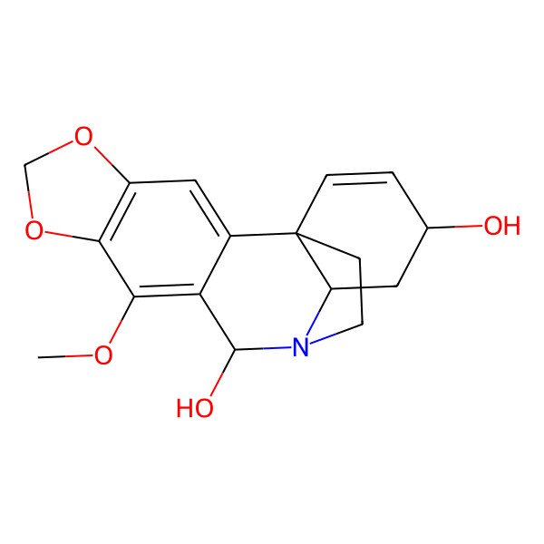 2D Structure of (1S,11R,13R,15R)-9-methoxy-5,7-dioxa-12-azapentacyclo[10.5.2.01,13.02,10.04,8]nonadeca-2,4(8),9,16-tetraene-11,15-diol