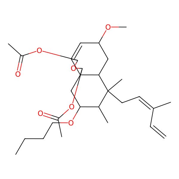 2D Structure of [(1S,3R,5R,6aS,7S,8S,9S,10aS)-1-acetyloxy-9-butoxy-5-methoxy-7,8-dimethyl-7-[(2E)-3-methylpenta-2,4-dienyl]-1,3,5,6,6a,8,9,10-octahydrobenzo[d][2]benzofuran-3-yl] acetate