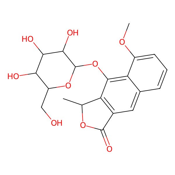2D Structure of (3R)-5-methoxy-3-methyl-4-[(2S,3R,4S,5S,6R)-3,4,5-trihydroxy-6-(hydroxymethyl)oxan-2-yl]oxy-3H-benzo[f][2]benzofuran-1-one