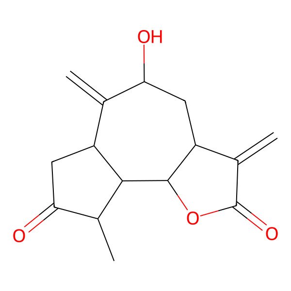 2D Structure of (3aS,5S,6aR,9S,9aR,9bR)-5-hydroxy-9-methyl-3,6-dimethylidene-3a,4,5,6a,7,9,9a,9b-octahydroazuleno[4,5-b]furan-2,8-dione