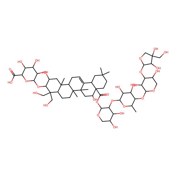 2D Structure of 6-[[8a-[3-[5-[4-[3,4-Dihydroxy-4-(hydroxymethyl)oxolan-2-yl]oxy-3,5-dihydroxyoxan-2-yl]oxy-3,4-dihydroxy-6-methyloxan-2-yl]oxy-4,5-dihydroxyoxan-2-yl]oxycarbonyl-2,8-dihydroxy-4,4-bis(hydroxymethyl)-6a,6b,11,11,14b-pentamethyl-1,2,3,4a,5,6,7,8,9,10,12,12a,14,14a-tetradecahydropicen-3-yl]oxy]-3,4,5-trihydroxyoxane-2-carboxylic acid