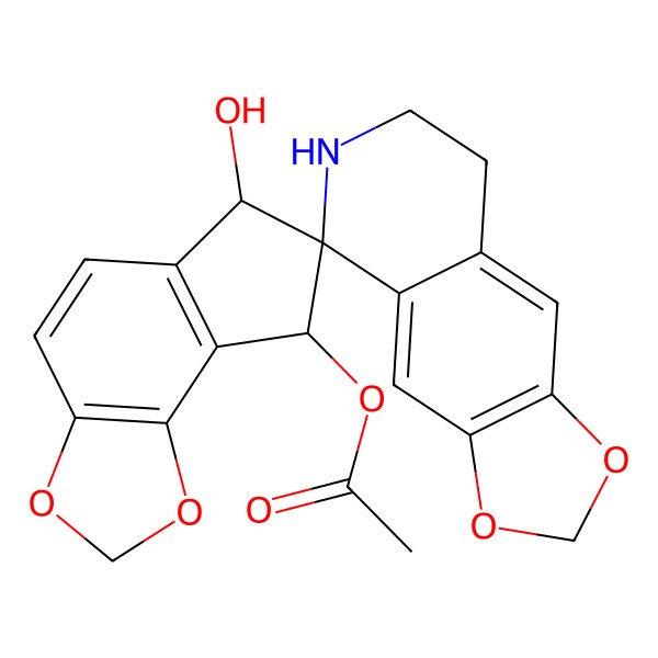 2D Structure of (6-hydroxyspiro[6,8-dihydrocyclopenta[g][1,3]benzodioxole-7,5'-7,8-dihydro-6H-[1,3]dioxolo[4,5-g]isoquinoline]-8-yl) acetate