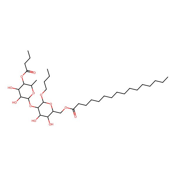 2D Structure of [5-(5-Butanoyloxy-3,4-dihydroxy-6-methyloxan-2-yl)oxy-6-butoxy-3,4-dihydroxyoxan-2-yl]methyl hexadecanoate