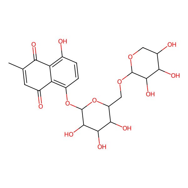 2D Structure of 8-Hydroxy-2-methyl-5-[3,4,5-trihydroxy-6-[(3,4,5-trihydroxyoxan-2-yl)oxymethyl]oxan-2-yl]oxynaphthalene-1,4-dione