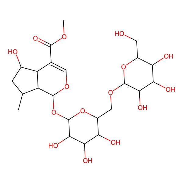 2D Structure of methyl (1R,4aS,5S,7S,7aR)-5-hydroxy-7-methyl-1-[(2S,3R,4S,5S,6R)-3,4,5-trihydroxy-6-[[(2R,3R,4S,5S,6R)-3,4,5-trihydroxy-6-(hydroxymethyl)oxan-2-yl]oxymethyl]oxan-2-yl]oxy-1,4a,5,6,7,7a-hexahydrocyclopenta[c]pyran-4-carboxylate