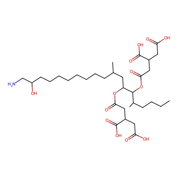 2D Structure of 2-[2-[19-Amino-6-(3,4-dicarboxybutanoyloxy)-18-hydroxy-5,9-dimethylnonadecan-7-yl]oxy-2-oxoethyl]butanedioic acid