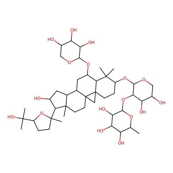 2D Structure of (2S,3R,4R,5R,6S)-2-[(2S,3R,4S,5R)-4,5-dihydroxy-2-[[(1S,3R,6S,8R,9S,11S,12S,14S,15R,16S)-14-hydroxy-15-[(2R,5S)-5-(2-hydroxypropan-2-yl)-2-methyloxolan-2-yl]-7,7,16-trimethyl-9-[(2S,3R,4S,5R)-3,4,5-trihydroxyoxan-2-yl]oxy-6-pentacyclo[9.7.0.01,3.03,8.012,16]octadecanyl]oxy]oxan-3-yl]oxy-6-methyloxane-3,4,5-triol