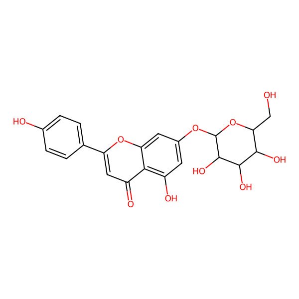 2D Structure of 5-hydroxy-2-(4-hydroxyphenyl)-7-[(2S,3S,4R,5R,6S)-3,4,5-trihydroxy-6-(hydroxymethyl)oxan-2-yl]oxychromen-4-one