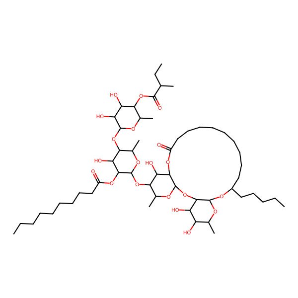 2D Structure of [(2S,3R,4R,5R,6S)-5-[(2S,3R,4S,5R,6S)-3,4-dihydroxy-6-methyl-5-[(2S)-2-methylbutanoyl]oxyoxan-2-yl]oxy-4-hydroxy-6-methyl-2-[[(1R,3S,5S,6R,7R,8R,20S,22R,24R,25R,26S)-7,25,26-trihydroxy-5,24-dimethyl-10-oxo-20-pentyl-2,4,9,21,23-pentaoxatricyclo[20.4.0.03,8]hexacosan-6-yl]oxy]oxan-3-yl] decanoate