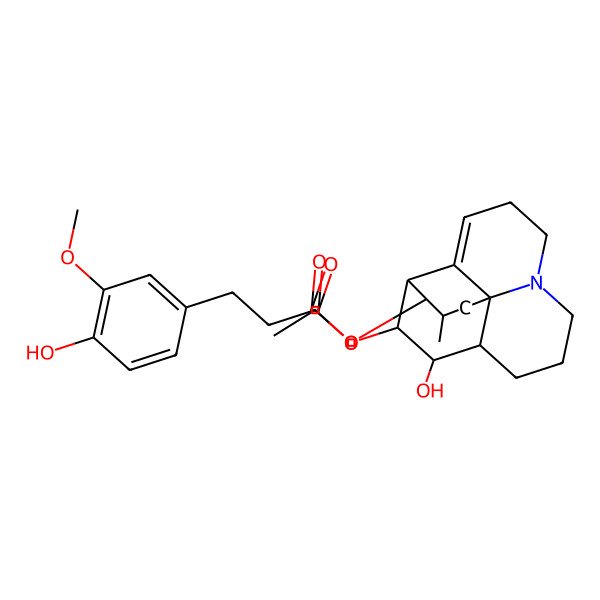 2D Structure of [(1S,10S,11S,12S,13S,14R,15S)-14-acetyloxy-11-hydroxy-15-methyl-6-azatetracyclo[8.6.0.01,6.02,13]hexadec-2-en-12-yl] 3-(4-hydroxy-3-methoxyphenyl)propanoate