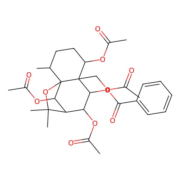 2D Structure of [(1S,2R,5S,6S,7S,8R,9R,12R)-5,8,12-triacetyloxy-6-(acetyloxymethyl)-2,10,10-trimethyl-11-oxatricyclo[7.2.1.01,6]dodecan-7-yl] benzoate
