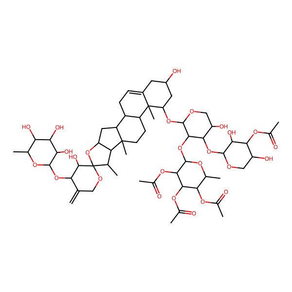 2D Structure of [4,5-Diacetyloxy-6-[4-(4-acetyloxy-3,5-dihydroxyoxan-2-yl)oxy-2-[3',16-dihydroxy-7,9,13-trimethyl-5'-methylidene-4'-(3,4,5-trihydroxy-6-methyloxan-2-yl)oxyspiro[5-oxapentacyclo[10.8.0.02,9.04,8.013,18]icos-18-ene-6,2'-oxane]-14-yl]oxy-5-hydroxyoxan-3-yl]oxy-2-methyloxan-3-yl] acetate