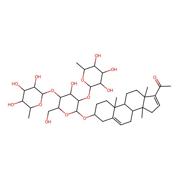 2D Structure of 1-[(3R,8R,9S,10R,13S,14R)-3-[(2S,3S,4R,5R,6S)-4-hydroxy-6-(hydroxymethyl)-3,5-bis[[(2R,3S,4R,5R,6S)-3,4,5-trihydroxy-6-methyloxan-2-yl]oxy]oxan-2-yl]oxy-10,13,14-trimethyl-1,2,3,4,7,8,9,11,12,15-decahydrocyclopenta[a]phenanthren-17-yl]ethanone