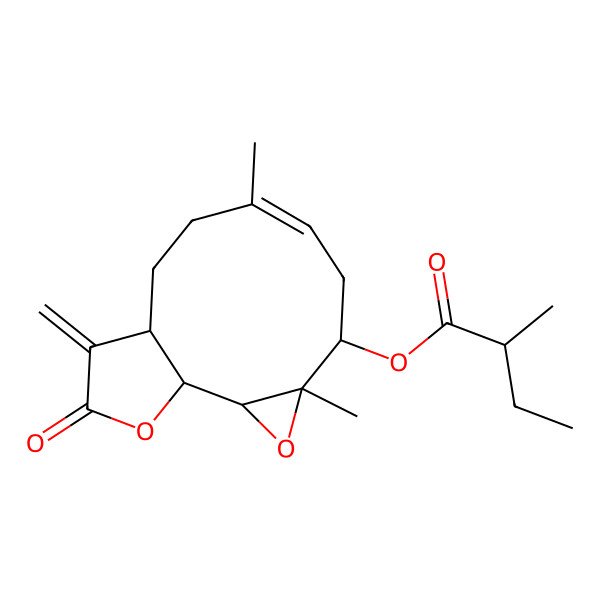 2D Structure of (4,8-Dimethyl-12-methylidene-13-oxo-3,14-dioxatricyclo[9.3.0.02,4]tetradec-7-en-5-yl) 2-methylbutanoate
