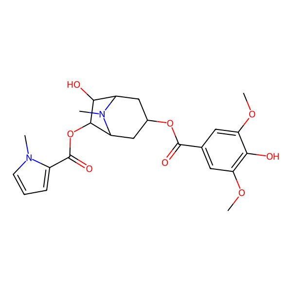 2D Structure of [(1S,3R,5R,6S,7R)-7-hydroxy-3-(4-hydroxy-3,5-dimethoxybenzoyl)oxy-8-methyl-8-azabicyclo[3.2.1]octan-6-yl] 1-methylpyrrole-2-carboxylate
