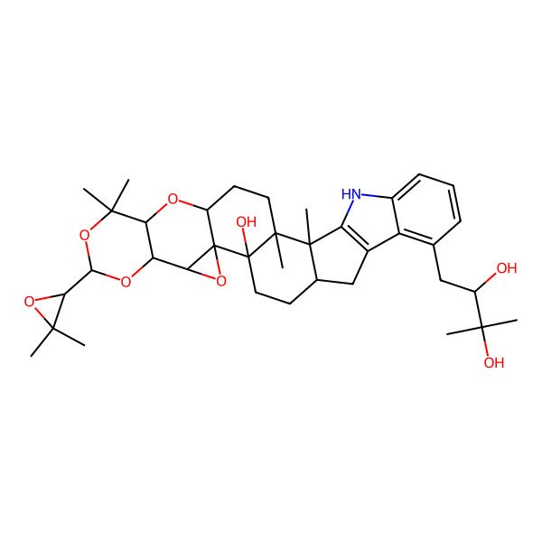 2D Structure of 1-[22-(3,3-Dimethyloxiran-2-yl)-16-hydroxy-1,2,24,24-tetramethyl-18,21,23,26-tetraoxa-4-azaoctacyclo[14.13.0.02,13.03,11.05,10.017,19.017,27.020,25]nonacosa-3(11),5,7,9-tetraen-9-yl]-3-methylbutane-2,3-diol