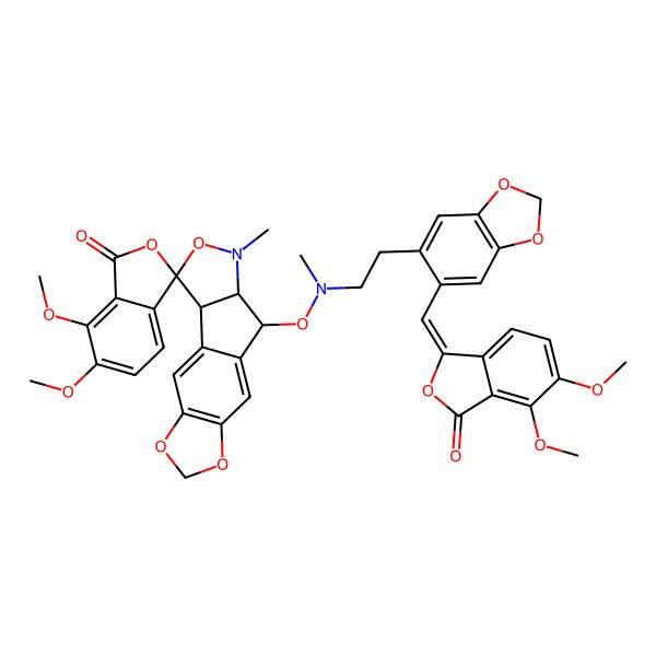 2D Structure of (3S,10'S,14'S,15'S)-15'-[2-[6-[(Z)-(4,5-dimethoxy-3-oxo-2-benzofuran-1-ylidene)methyl]-1,3-benzodioxol-5-yl]ethyl-methylamino]oxy-6,7-dimethoxy-13'-methylspiro[2-benzofuran-3,11'-4,6,12-trioxa-13-azatetracyclo[7.6.0.03,7.010,14]pentadeca-1,3(7),8-triene]-1-one