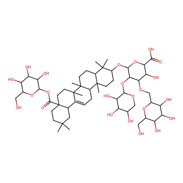 2D Structure of (2S,3S,4S,5R,6R)-6-[[(3S,4aR,6aR,6bS,8aS,12aS,14aR,14bR)-4,4,6a,6b,11,11,14b-heptamethyl-8a-[(2S,3R,4S,5S,6R)-3,4,5-trihydroxy-6-(hydroxymethyl)oxan-2-yl]oxycarbonyl-1,2,3,4a,5,6,7,8,9,10,12,12a,14,14a-tetradecahydropicen-3-yl]oxy]-3-hydroxy-4-[[(2S,3R,4S,5S,6R)-3,4,5-trihydroxy-6-(hydroxymethyl)oxan-2-yl]methoxy]-5-[(2S,3R,4S,5S)-3,4,5-trihydroxyoxan-2-yl]oxyoxane-2-carboxylic acid