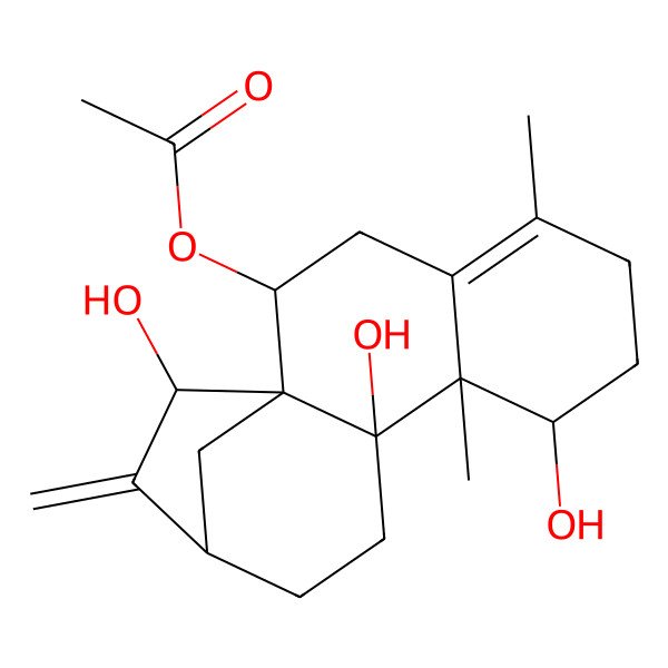 2D Structure of (8,10,15-Trihydroxy-5,9-dimethyl-14-methylidene-2-tetracyclo[11.2.1.01,10.04,9]hexadec-4-enyl) acetate