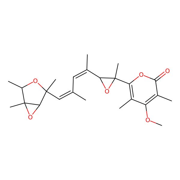 2D Structure of 4-Methoxy-3,5-dimethyl-6-[2-methyl-3-[4-methyl-5-(2,4,5-trimethyl-3,6-dioxabicyclo[3.1.0]hexan-2-yl)penta-2,4-dien-2-yl]oxiran-2-yl]pyran-2-one