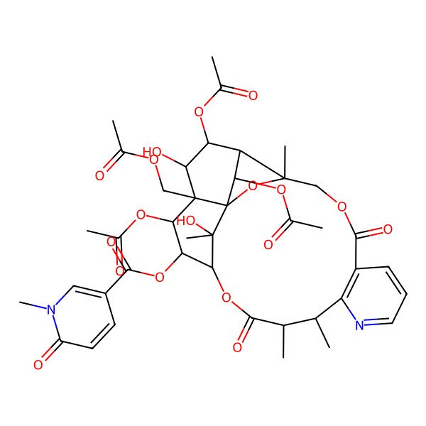 2D Structure of [(1S,3R,13R,14S,17S,18R,19R,20R,21S,22R,23R,24R,25S)-19,22,24-triacetyloxy-20-(acetyloxymethyl)-21,25-dihydroxy-3,13,14,25-tetramethyl-6,15-dioxo-2,5,16-trioxa-11-azapentacyclo[15.7.1.01,20.03,23.07,12]pentacosa-7(12),8,10-trien-18-yl] 1-methyl-6-oxopyridine-3-carboxylate