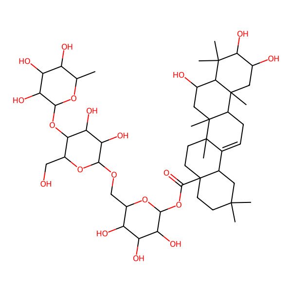 2D Structure of [6-[[3,4-Dihydroxy-6-(hydroxymethyl)-5-(3,4,5-trihydroxy-6-methyloxan-2-yl)oxyoxan-2-yl]oxymethyl]-3,4,5-trihydroxyoxan-2-yl] 8,10,11-trihydroxy-2,2,6a,6b,9,9,12a-heptamethyl-1,3,4,5,6,6a,7,8,8a,10,11,12,13,14b-tetradecahydropicene-4a-carboxylate
