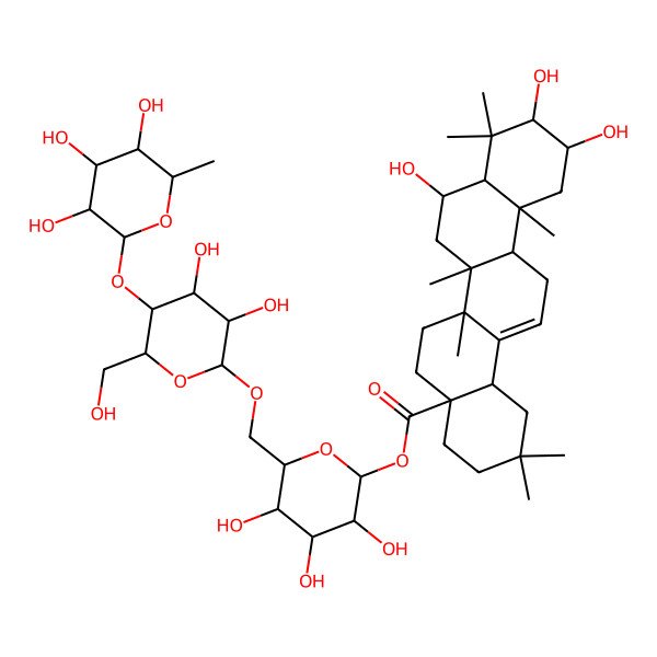 2D Structure of [6-[[3,4-Dihydroxy-6-(hydroxymethyl)-5-(3,4,5-trihydroxy-6-methyloxan-2-yl)oxyoxan-2-yl]oxymethyl]-3,4,5-trihydroxyoxan-2-yl] 8,10,11-trihydroxy-2,2,6a,6b,9,9,12a-heptamethyl-1,3,4,5,6,6a,7,8,8a,10,11,12,13,14b-tetradecahydropicene-4a-carboxylate