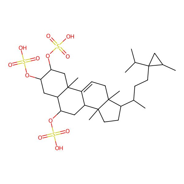 2D Structure of [(2S,3S,6S,10S,13R,14S,17R)-10,13,14-trimethyl-17-[4-(2-methyl-1-propan-2-ylcyclopropyl)butan-2-yl]-2,3-disulfooxy-1,2,3,4,5,6,7,8,12,15,16,17-dodecahydrocyclopenta[a]phenanthren-6-yl] hydrogen sulfate