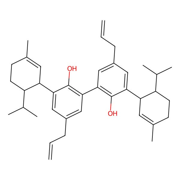 2D Structure of 2-[2-hydroxy-3-[(1S,6S)-3-methyl-6-propan-2-ylcyclohex-2-en-1-yl]-5-prop-2-enylphenyl]-6-[(1S,6S)-3-methyl-6-propan-2-ylcyclohex-2-en-1-yl]-4-prop-2-enylphenol