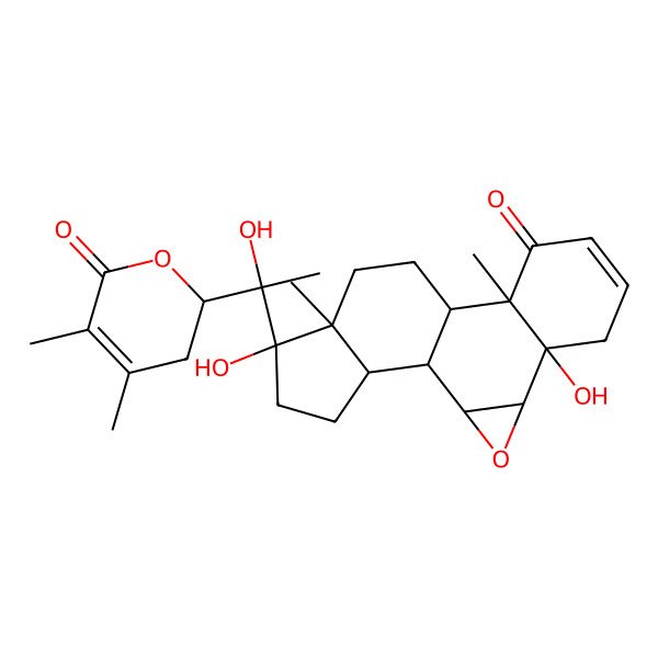 2D Structure of 15-[1-(4,5-Dimethyl-6-oxo-2,3-dihydropyran-2-yl)-1-hydroxyethyl]-5,15-dihydroxy-10,14-dimethyl-3-oxapentacyclo[9.7.0.02,4.05,10.014,18]octadec-7-en-9-one