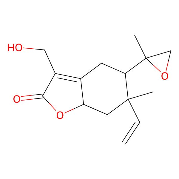2D Structure of (5R,6S,7aS)-6-ethenyl-3-(hydroxymethyl)-6-methyl-5-[(2S)-2-methyloxiran-2-yl]-4,5,7,7a-tetrahydro-1-benzofuran-2-one