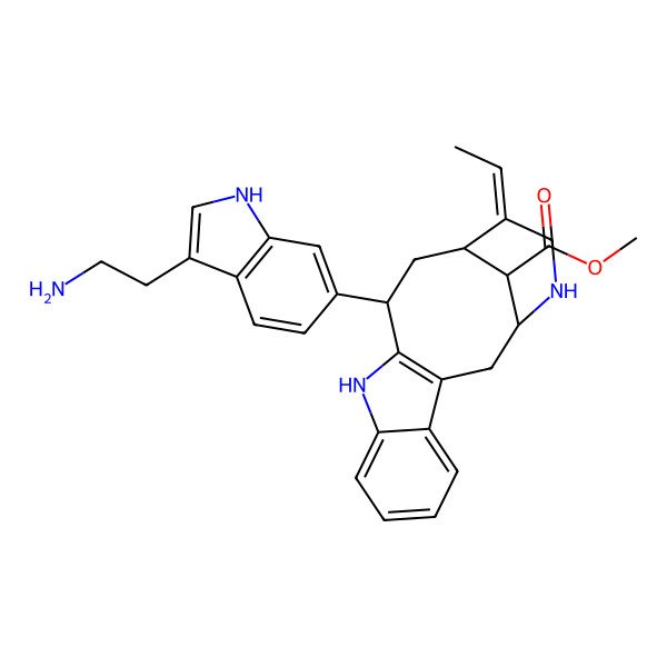 2D Structure of methyl (1S,12S,14R,15Z,18S)-12-[3-(2-aminoethyl)-1H-indol-6-yl]-15-ethylidene-10,17-diazatetracyclo[12.3.1.03,11.04,9]octadeca-3(11),4,6,8-tetraene-18-carboxylate
