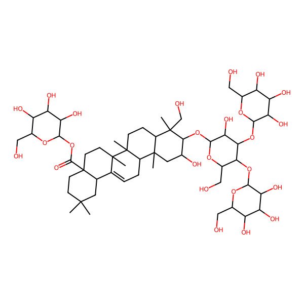 2D Structure of [3,4,5-Trihydroxy-6-(hydroxymethyl)oxan-2-yl] 11-hydroxy-10-[3-hydroxy-6-(hydroxymethyl)-4,5-bis[[3,4,5-trihydroxy-6-(hydroxymethyl)oxan-2-yl]oxy]oxan-2-yl]oxy-9-(hydroxymethyl)-2,2,6a,6b,9,12a-hexamethyl-1,3,4,5,6,6a,7,8,8a,10,11,12,13,14b-tetradecahydropicene-4a-carboxylate