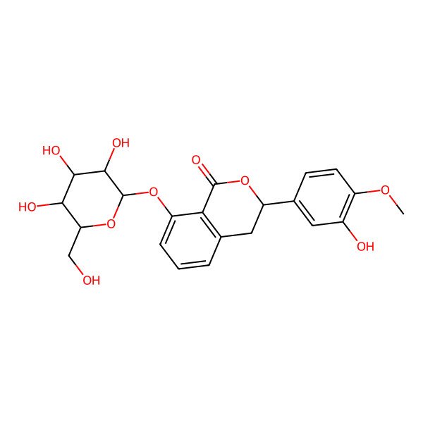 2D Structure of 3-(3-Hydroxy-4-methoxyphenyl)-8-[3,4,5-trihydroxy-6-(hydroxymethyl)oxan-2-yl]oxy-3,4-dihydroisochromen-1-one