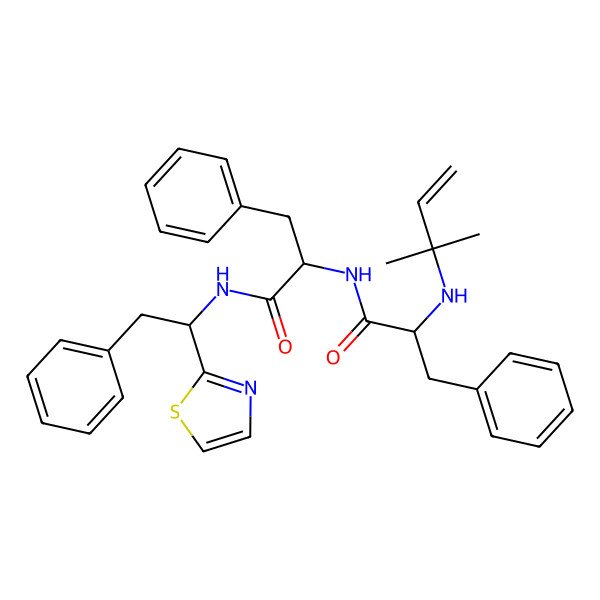 2D Structure of 2-[[2-(2-methylbut-3-en-2-ylamino)-3-phenylpropanoyl]amino]-3-phenyl-N-[2-phenyl-1-(1,3-thiazol-2-yl)ethyl]propanamide