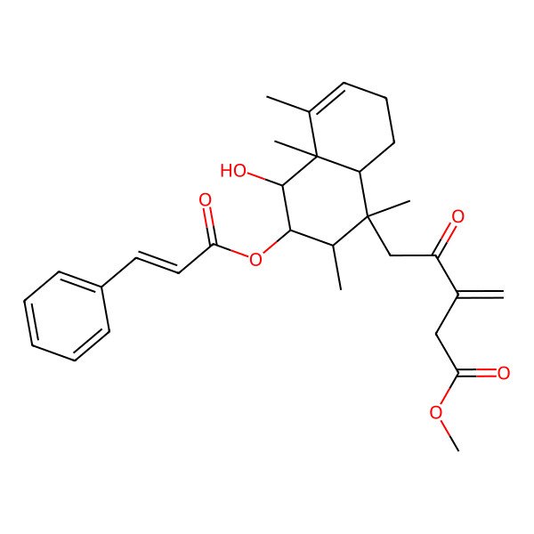 2D Structure of Methyl 5-[4-hydroxy-1,2,4a,5-tetramethyl-3-(3-phenylprop-2-enoyloxy)-2,3,4,7,8,8a-hexahydronaphthalen-1-yl]-3-methylidene-4-oxopentanoate