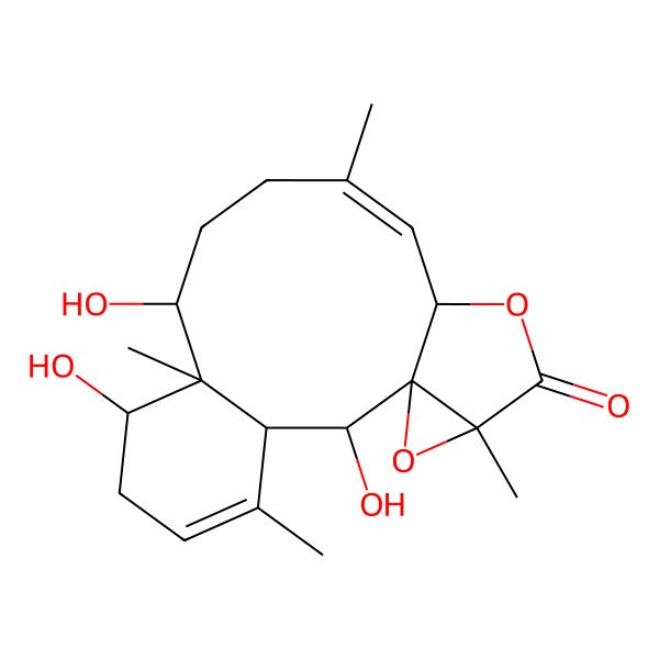 2D Structure of 2,7,9-Trihydroxy-4,8,12,17-tetramethyl-15,18-dioxatetracyclo[12.4.0.01,17.03,8]octadeca-4,12-dien-16-one