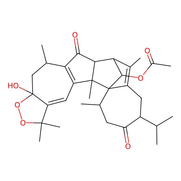 2D Structure of (9-Hydroxy-2,6,6,11,16,22-hexamethyl-13,20-dioxo-19-propan-2-yl-7,8-dioxahexacyclo[13.7.1.01,17.02,14.03,12.05,9]tricosa-3(12),4,16-trien-23-yl) acetate