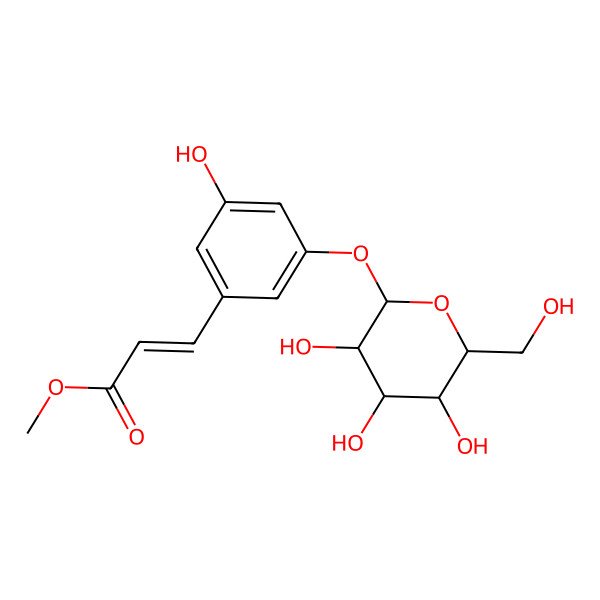 2D Structure of methyl (E)-3-[3-hydroxy-5-[(2S,3R,4S,5S,6R)-3,4,5-trihydroxy-6-(hydroxymethyl)oxan-2-yl]oxyphenyl]prop-2-enoate