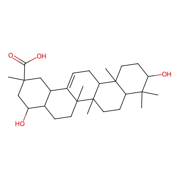 2D Structure of (2R,4S,4aR,6aR,6aS,6bR,8aR,10S,12aR,14bR)-4,10-dihydroxy-2,6a,6b,9,9,12a-hexamethyl-3,4,4a,5,6,6a,7,8,8a,10,11,12,13,14b-tetradecahydro-1H-picene-2-carboxylic acid