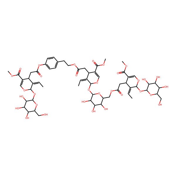 2D Structure of methyl (4S,5E,6S)-5-ethylidene-6-[(2S,3R,4S,5S,6R)-6-[[2-[(2S,3Z,4S)-3-ethylidene-5-methoxycarbonyl-2-[(2S,3R,4S,5S,6R)-3,4,5-trihydroxy-6-(hydroxymethyl)oxan-2-yl]oxy-4H-pyran-4-yl]acetyl]oxymethyl]-3,4,5-trihydroxyoxan-2-yl]oxy-4-[2-[2-[4-[2-[(2S,3Z,4S)-3-ethylidene-5-methoxycarbonyl-2-[(2S,3R,4S,5S,6R)-3,4,5-trihydroxy-6-(hydroxymethyl)oxan-2-yl]oxy-4H-pyran-4-yl]acetyl]oxyphenyl]ethoxy]-2-oxoethyl]-4H-pyran-3-carboxylate