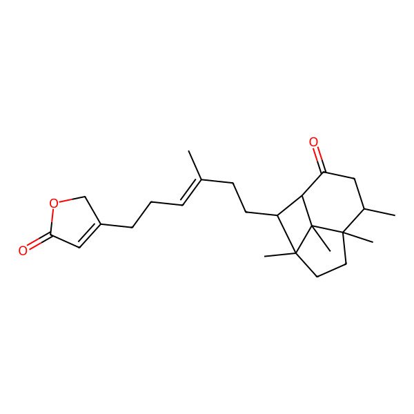 2D Structure of 3-[(E)-4-methyl-6-[(1R,2R,3S,6R,7R,10S)-3,6,7,10-tetramethyl-9-oxo-2-tricyclo[4.3.1.03,10]decanyl]hex-3-enyl]-2H-furan-5-one