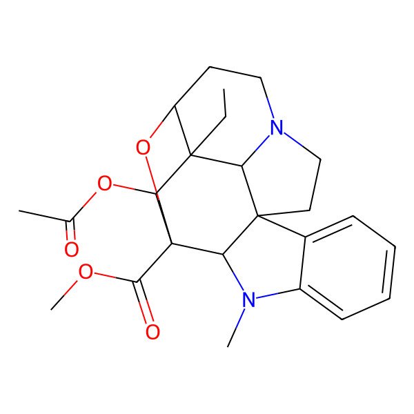 2D Structure of Methyl 11-acetyloxy-12-ethyl-8-methyl-20-oxa-8,16-diazahexacyclo[10.6.1.110,13.01,9.02,7.016,19]icosa-2,4,6-triene-10-carboxylate