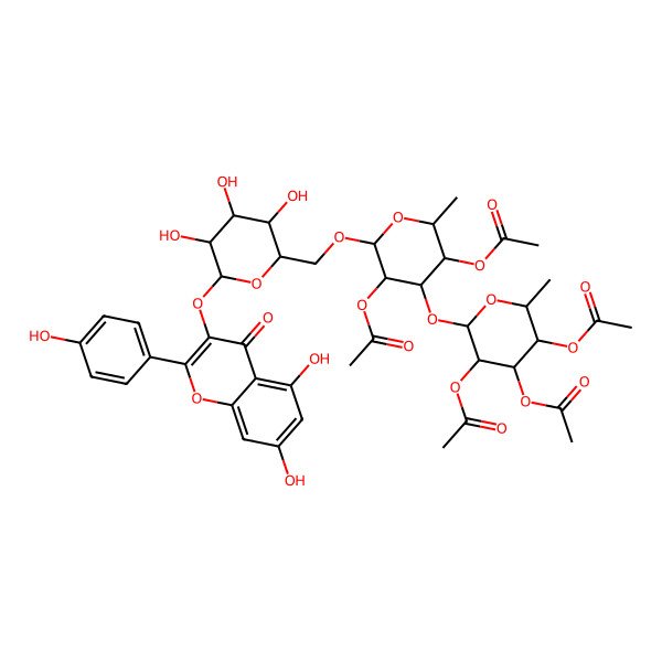 2D Structure of [(2S,3S,4R,5R,6R)-5-acetyloxy-6-[[(2R,3S,4S,5R,6S)-6-[5,7-dihydroxy-2-(4-hydroxyphenyl)-4-oxochromen-3-yl]oxy-3,4,5-trihydroxyoxan-2-yl]methoxy]-2-methyl-4-[(2S,3R,4R,5S,6S)-3,4,5-triacetyloxy-6-methyloxan-2-yl]oxyoxan-3-yl] acetate