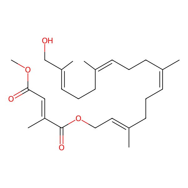 2D Structure of 1-O-(16-hydroxy-3,7,11,15-tetramethylhexadeca-2,6,10,14-tetraenyl) 4-O-methyl 2-methylbut-2-enedioate 2D Structure of 1-O-(16-hydroxy-3,7,11,15-tetramethylhexadeca-2,6,10,14-tetraenyl) 4-O-methyl 2-methylbut-2-enedioate