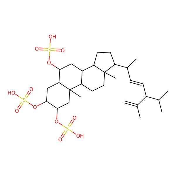 2D Structure of [(2S,3S,6S,8S,9S,10R,13R,14S,17R)-10,13-dimethyl-17-[(2R,3Z)-6-methyl-5-propan-2-ylhepta-3,6-dien-2-yl]-2,3-disulfooxy-2,3,4,5,6,7,8,9,11,12,14,15,16,17-tetradecahydro-1H-cyclopenta[a]phenanthren-6-yl] hydrogen sulfate
